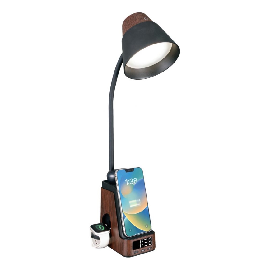 LED+CCT Stmievateľná stolová lampa s bezdrôtovým nabíjaním QI IDEAL LED/8W/230V 2700/4000/5000K hnedá