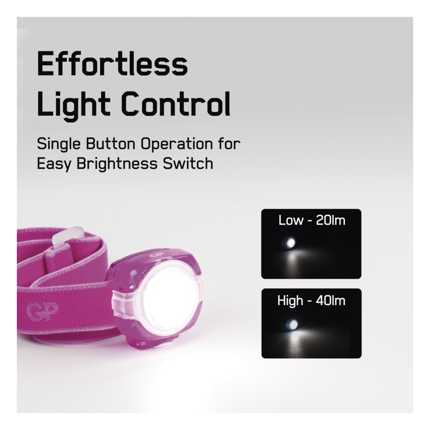LED Čelovka GP EVERYBODY 4xLED/2×CR2025 ružová