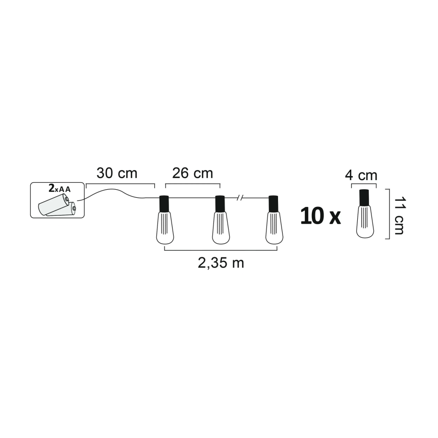 LED Dekoračná reťaz EDISON 2,65 m 10xLED/2xAA