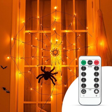 LED Dekoračná reťaz HALLOWEEN LED/5V/8 funkcií pavučina + diaľkové ovládanie