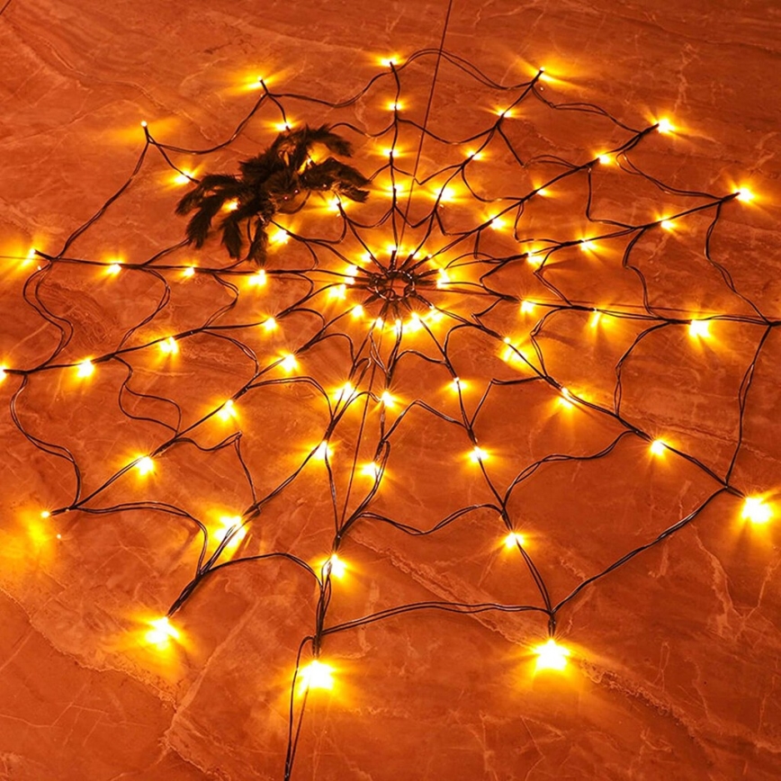 LED Dekoračná reťaz HALLOWEEN LED/5V/8 funkcií pavučina + diaľkové ovládanie