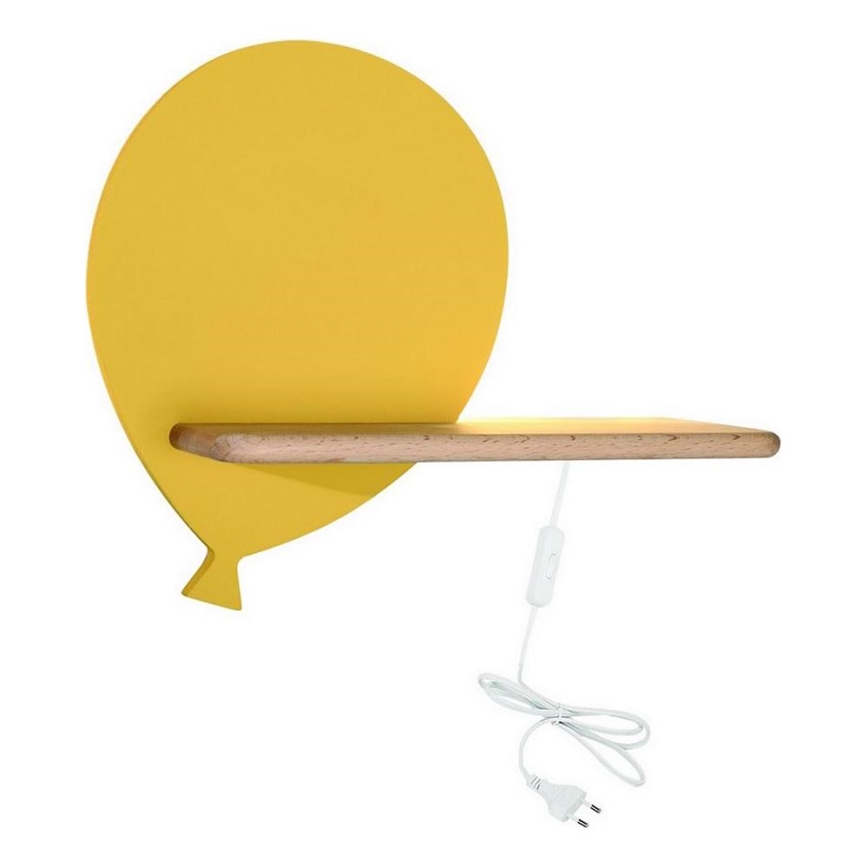LED Detské nástenné svietidlo s poličkou BALLOON LED/4W/230V žltá/drevo,