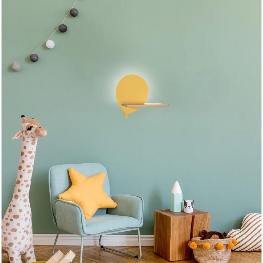 LED Detské nástenné svietidlo s poličkou BALLOON LED/4W/230V žltá/drevo,