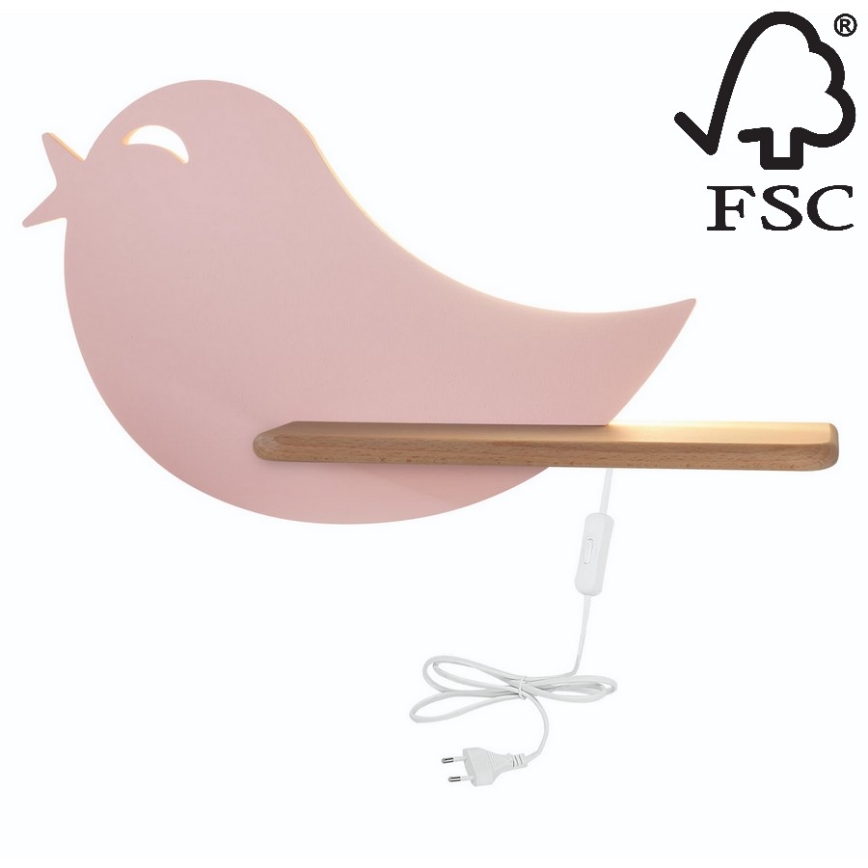 LED Detské nástenné svietidlo s poličkou BIRD LED/5W/230V ružová/drevo,