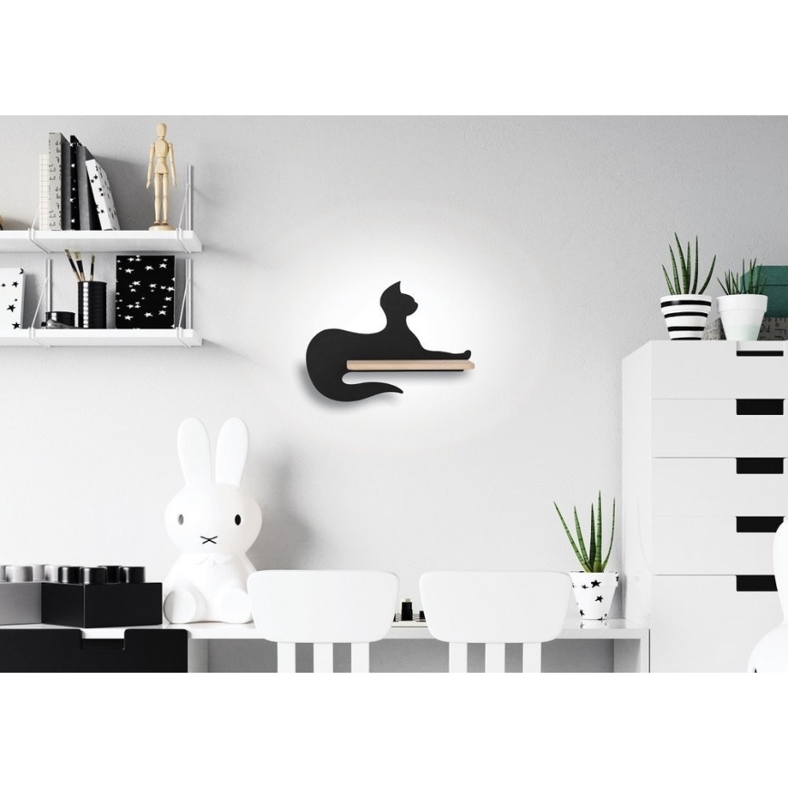 LED Detské nástenné svietidlo s poličkou BLACK CAT LED/5W/230V