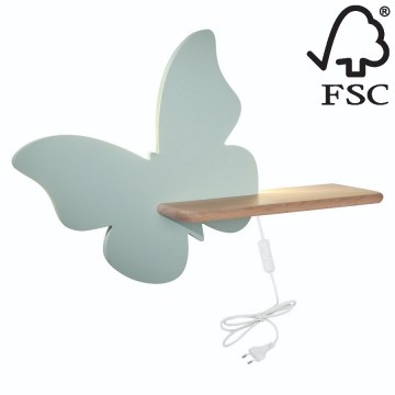 LED Detské nástenné svietidlo s poličkou BUTTERFLY LED/5W/230V zelená/drevo, FSC certifikované