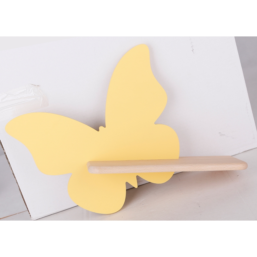 LED Detské nástenné svietidlo s poličkou BUTTERFLY LED/5W/230V žltá/drevo