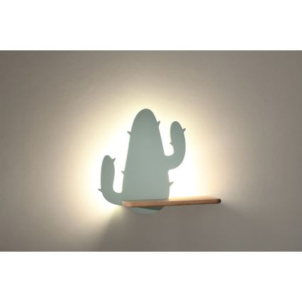 LED Detské nástenné svietidlo s poličkou CACTUS LED/4W/230V zelená/drevo, FSC certifikované