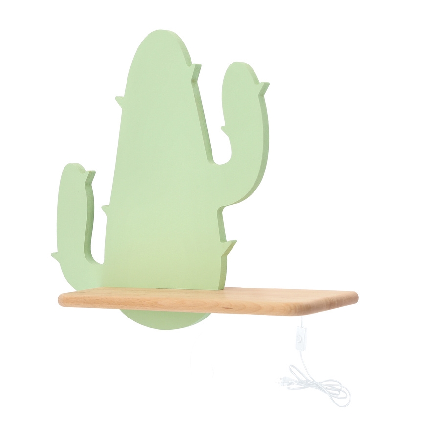 LED Detské nástenné svietidlo s poličkou CACTUS LED/4W/230V zelená/drevo, FSC certifikované