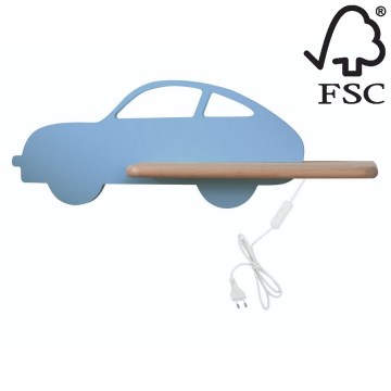LED Detské nástenné svietidlo s poličkou CAR LED/5W/230V modrá/drevo
