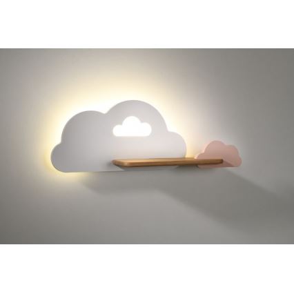 LED Detské nástenné svietidlo s poličkou CLOUD LED/5W/230V biela/ružová, FSC certifikované