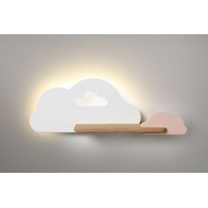 LED Detské nástenné svietidlo s poličkou CLOUD LED/5W/230V biela/ružová, FSC certifikované