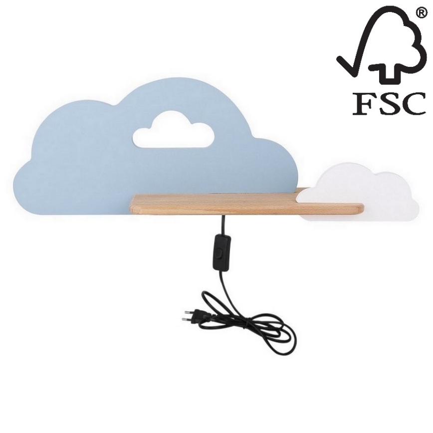 LED Detské nástenné svietidlo s poličkou CLOUD LED/5W/230V modrá/biela, FSC certifikované