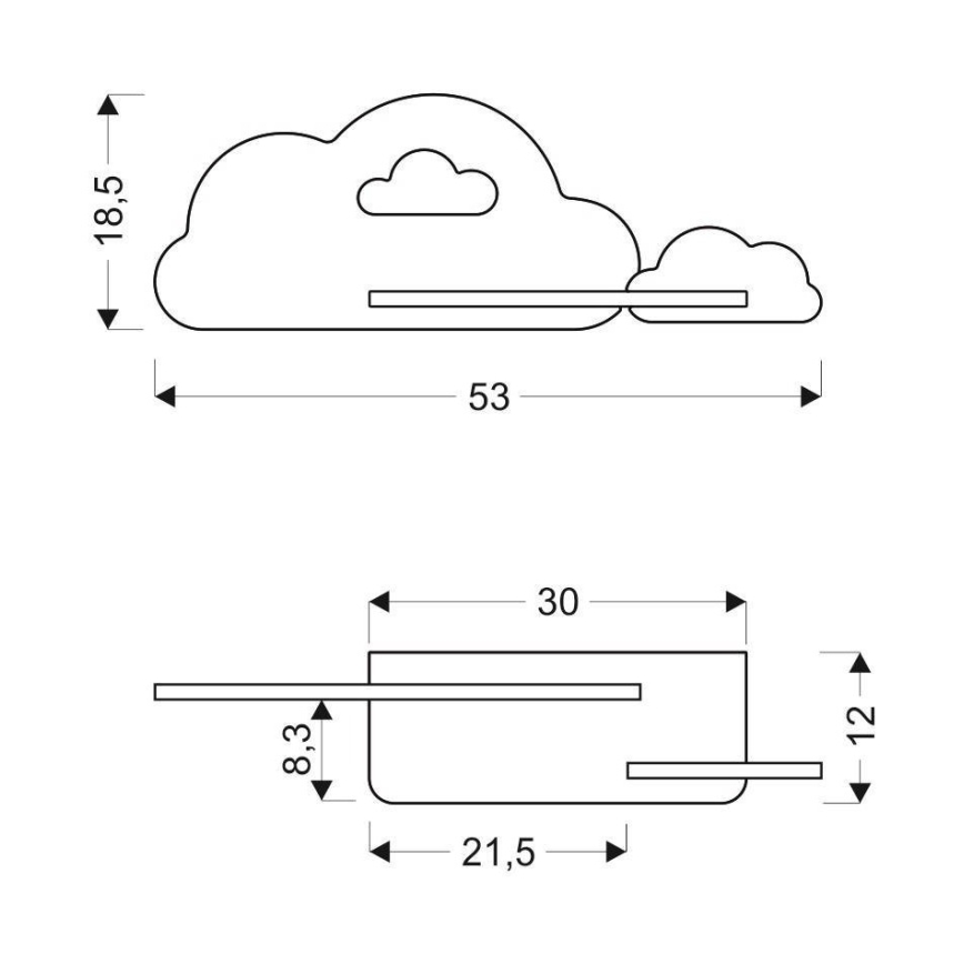 LED Detské nástenné svietidlo s poličkou CLOUD LED/5W/230V modrá