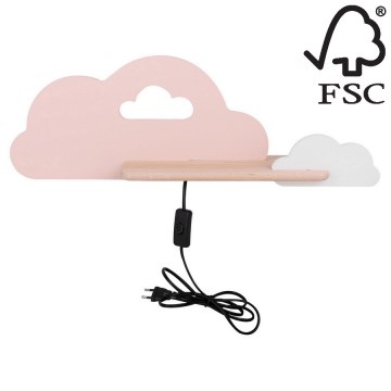 LED Detské nástenné svietidlo s poličkou CLOUD LED/5W/230V ružová/biela, FSC certifikované