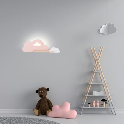 LED Detské nástenné svietidlo s poličkou CLOUD LED/5W/230V ružová/biela