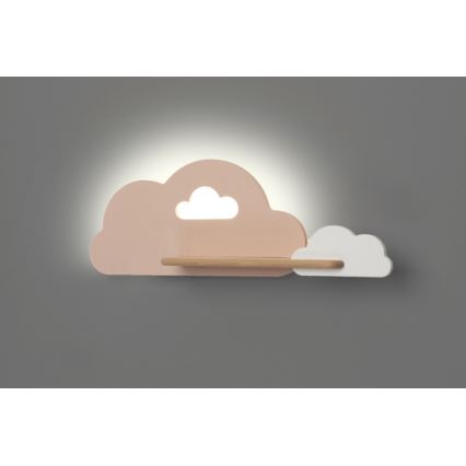 LED Detské nástenné svietidlo s poličkou CLOUD LED/5W/230V ružová/biela