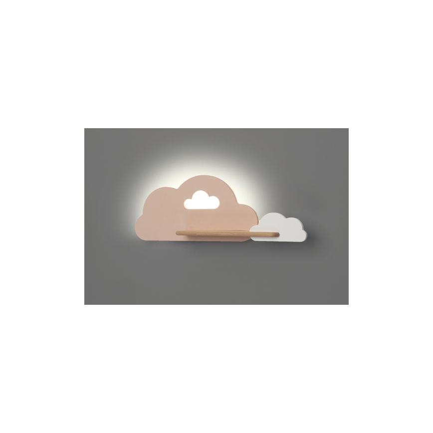LED Detské nástenné svietidlo s poličkou CLOUD LED/5W/230V ružová/biela