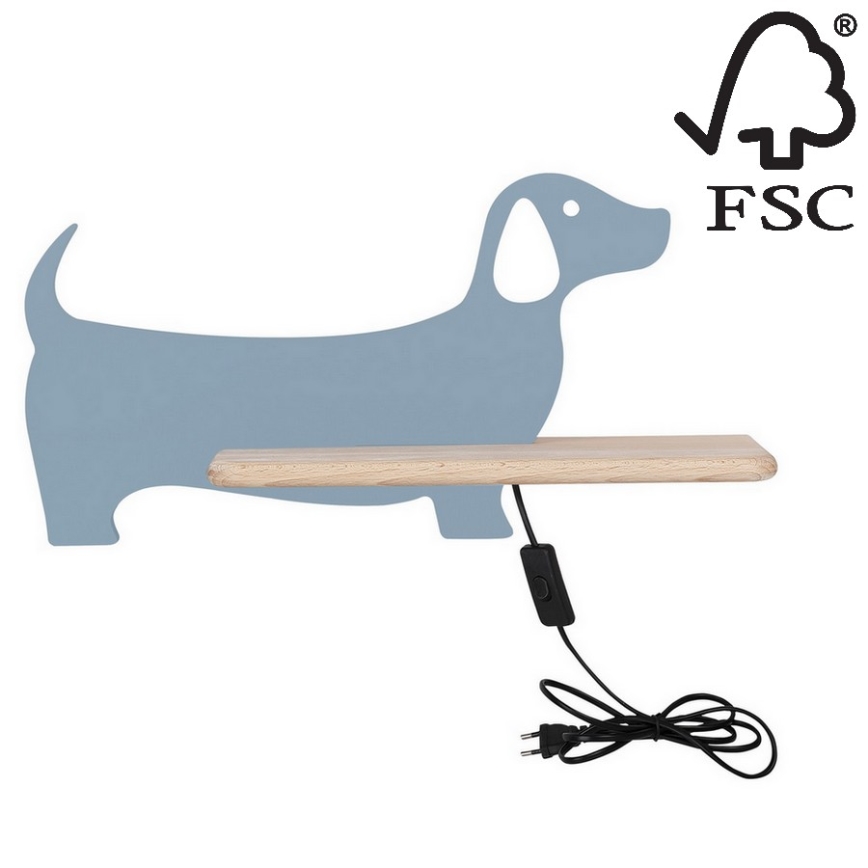 LED Detské nástenné svietidlo s poličkou DOG LED/5W/230V modrá/drevo