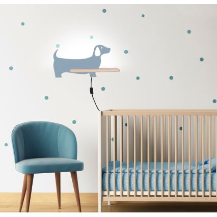LED Detské nástenné svietidlo s poličkou DOG LED/5W/230V modrá/drevo