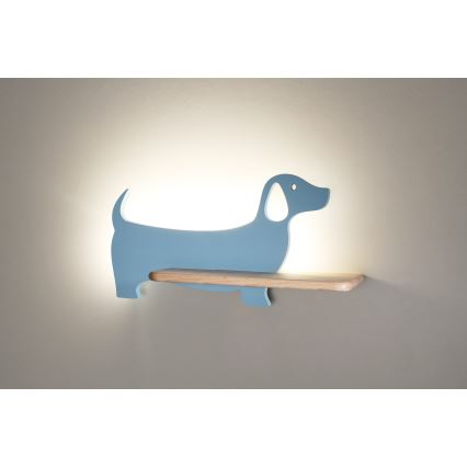 LED Detské nástenné svietidlo s poličkou DOG LED/5W/230V modrá/drevo