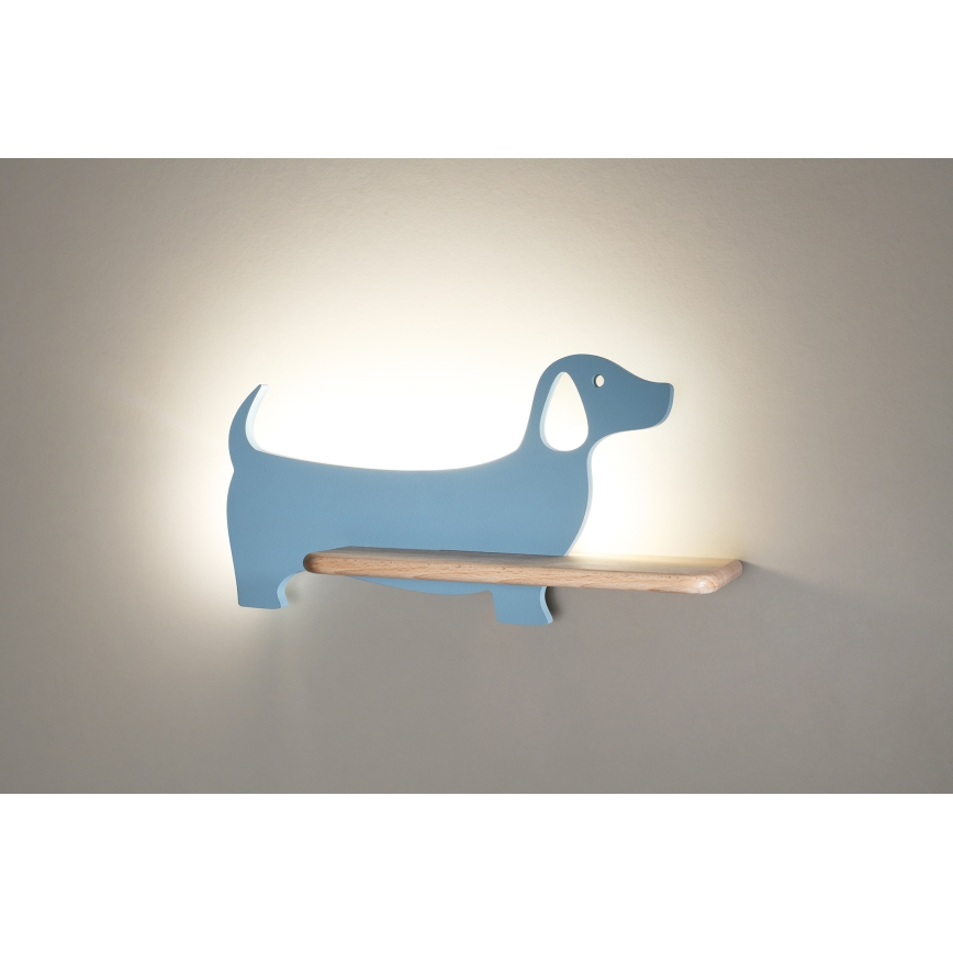 LED Detské nástenné svietidlo s poličkou DOG LED/5W/230V modrá/drevo