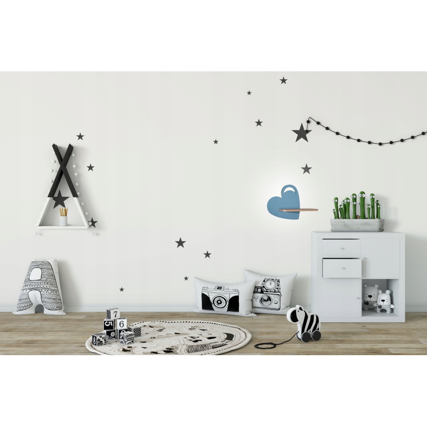 LED Detské nástenné svietidlo s poličkou HEART LED/5W/230V modrá/drevo