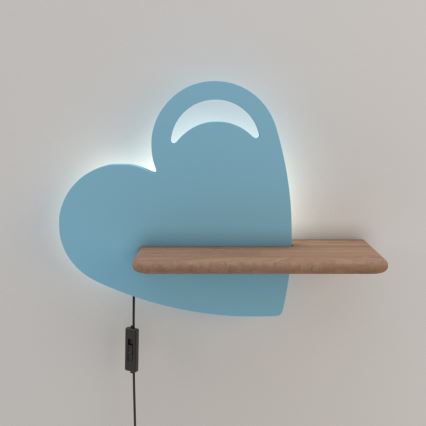 LED Detské nástenné svietidlo s poličkou HEART LED/5W/230V modrá/drevo
