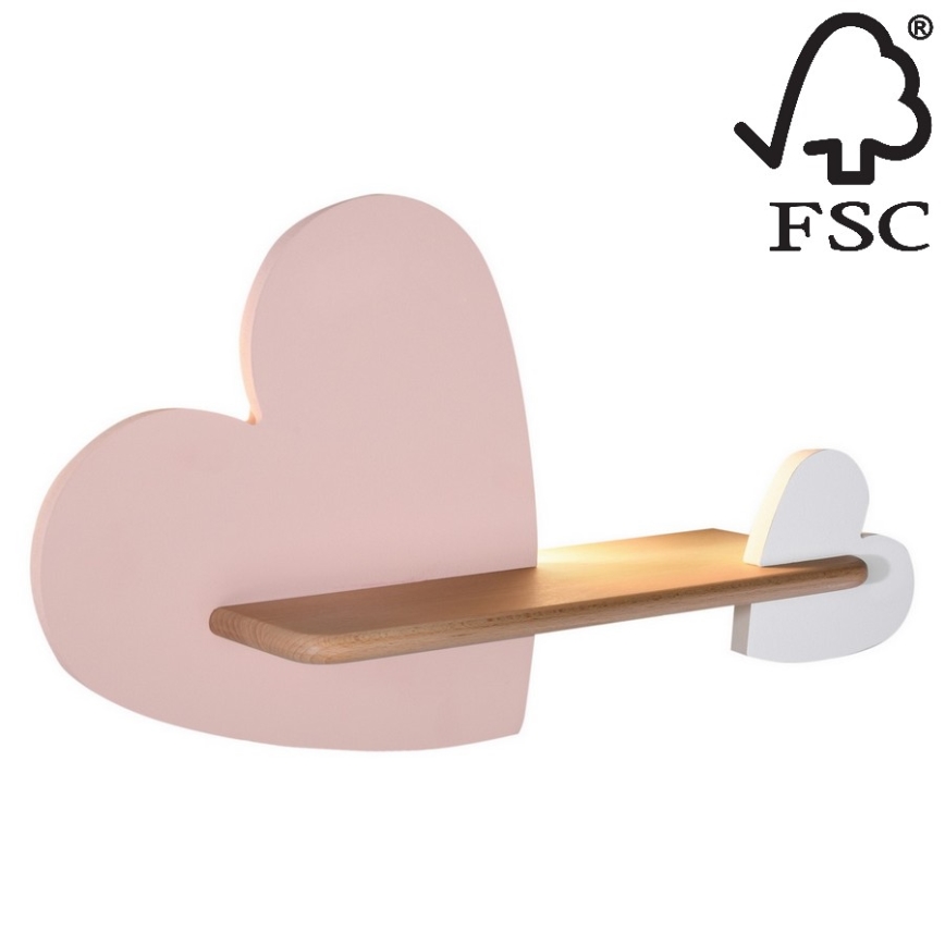 LED Detské nástenné svietidlo s poličkou HEART LED/5W/230V ružová/biela/drevo