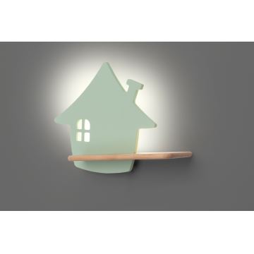 LED Detské nástenné svietidlo s poličkou HOUSE LED/4W/230V zelená/drevo, FSC certifikované