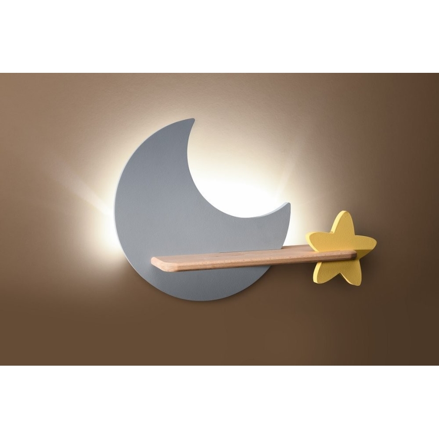 LED Detské nástenné svietidlo s poličkou MOON LED/5W/230V, FSC certifikované