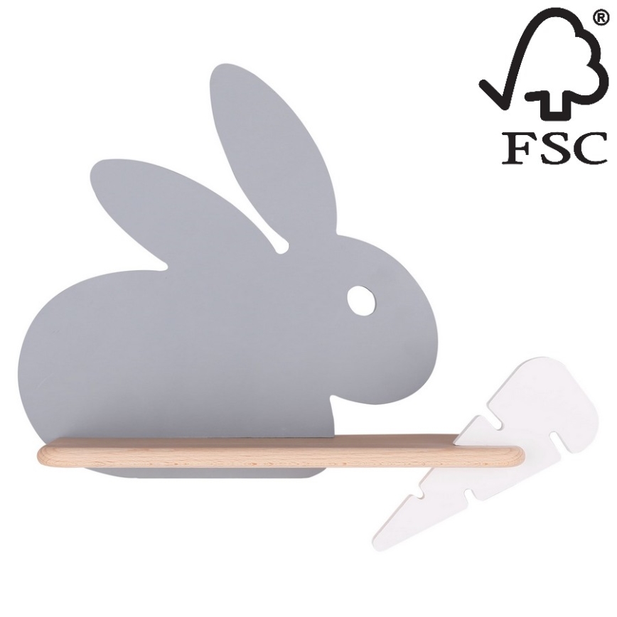 LED Detské nástenné svietidlo s poličkou RABBIT LED/4W/230V šedá/biela/drevo, FSC certifikované