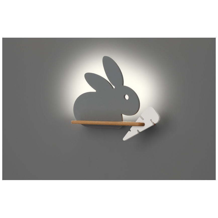 LED Detské nástenné svietidlo s poličkou RABBIT LED/4W/230V šedá/biela/drevo, FSC certifikované