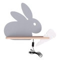 LED Detské nástenné svietidlo s poličkou RABBIT LED/4W/230V šedá/biela/dřevo, 