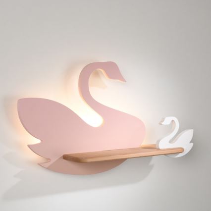 LED Detské nástenné svietidlo s poličkou SWAN LED/5W/230V, FSC certifikované