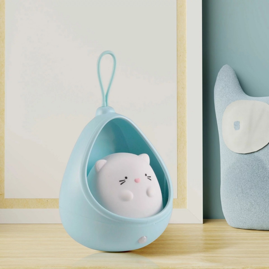 LED Detské orientačné svietidlo so senzorom KITTY LED/0,5W/5V USB 1200 mAh modrá
