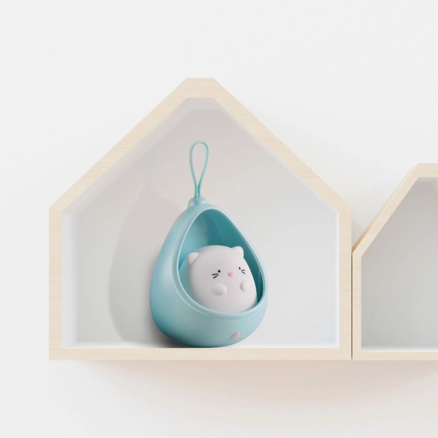 LED Detské orientačné svietidlo so senzorom KITTY LED/0,5W/5V USB 1200 mAh modrá