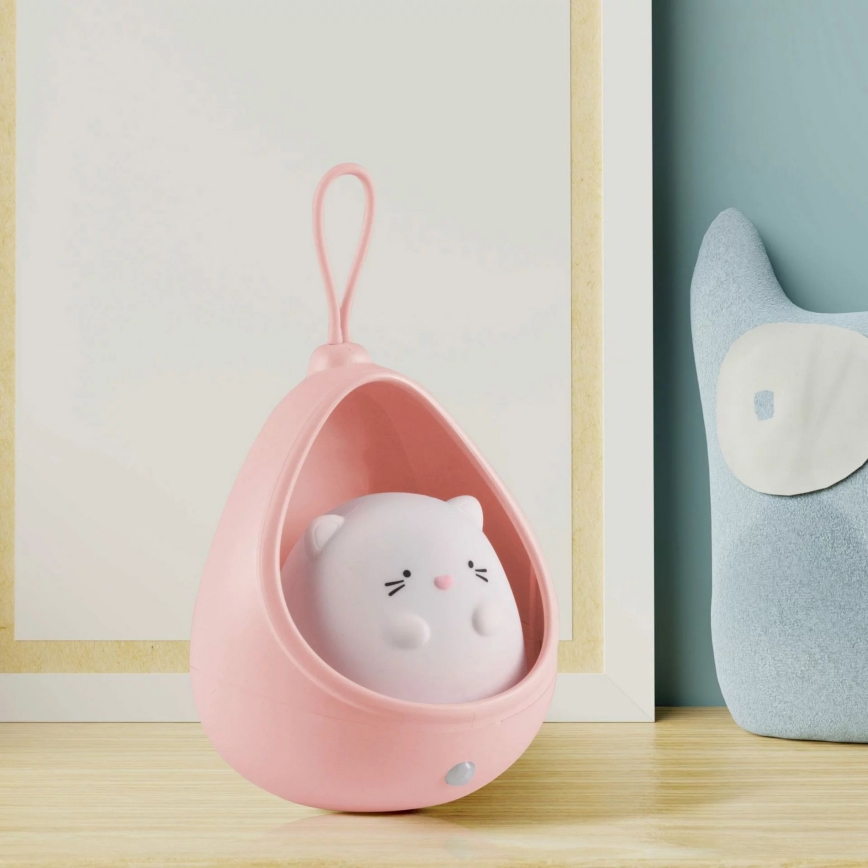 LED Detské orientačné svietidlo so senzorom KITTY LED/0,5W/5V USB 1200 mAh ružová