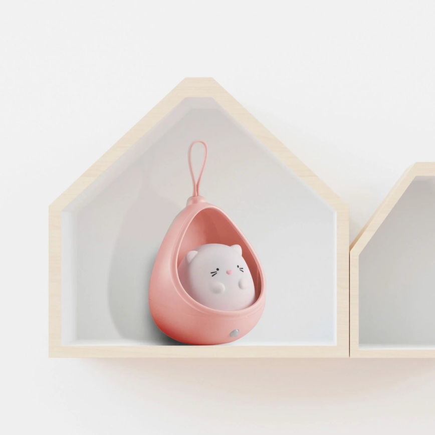 LED Detské orientačné svietidlo so senzorom KITTY LED/0,5W/5V USB 1200 mAh ružová