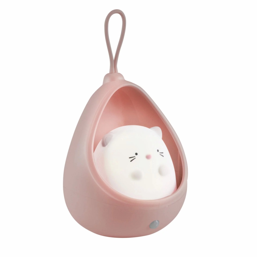 LED Detské orientačné svietidlo so senzorom KITTY LED/0,5W/5V USB 1200 mAh ružová