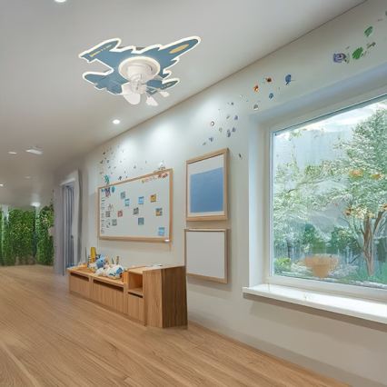 LED detské stmievateľné stropné svietidlo s ventilátorom LED/63W/230V 3000/4000/6000K 68x57 cm modré + diaľkové ovládanie