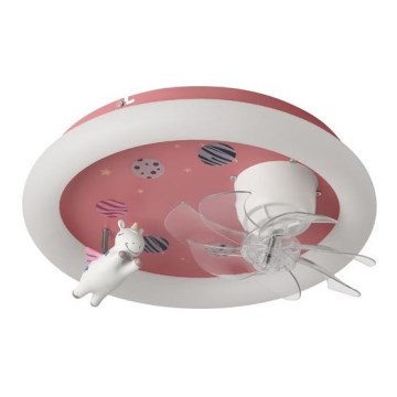 LED Detské stmievateľné stropné svietidlo s ventilátorom LED/48W/230V 3000/4000/6000K pr. 50 cm ružové + diaľkové ovládanie