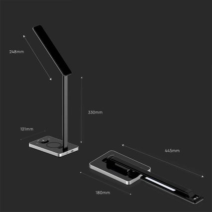 LED Dotyková stmievateľná stolná lampa s bezdrôtovým nabíjaním LED/7W/5V 3000-6500K USB čierna