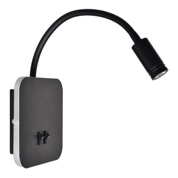 LED flexibilná nástenná lampička BASE LED/8W+LED/2W/230V čierna/strieborná