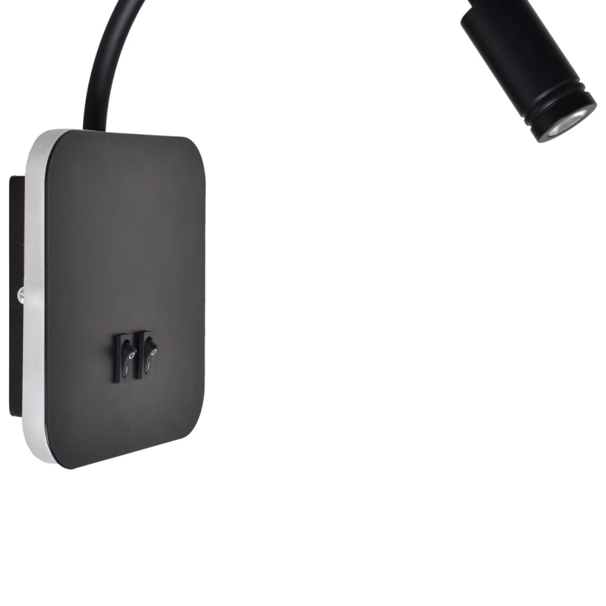 LED flexibilná nástenná lampička BASE LED/8W+LED/2W/230V čierna/strieborná