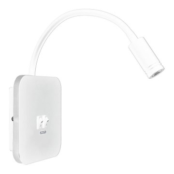 LED Flexibilná nástenná lampička s USB BASE 1xLED/8W + 1xLED/2W/230V biela