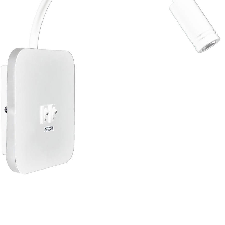 LED Flexibilná nástenná lampička s USB BASE 1xLED/8W + 1xLED/2W/230V biela