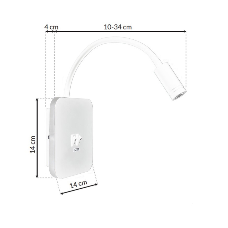 LED Flexibilná nástenná lampička s USB BASE 1xLED/8W + 1xLED/2W/230V biela