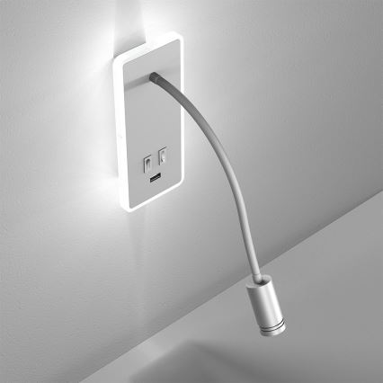 LED flexibilná nástenná lampička s USB BASE LED/8W+LED/2W/230V, biela