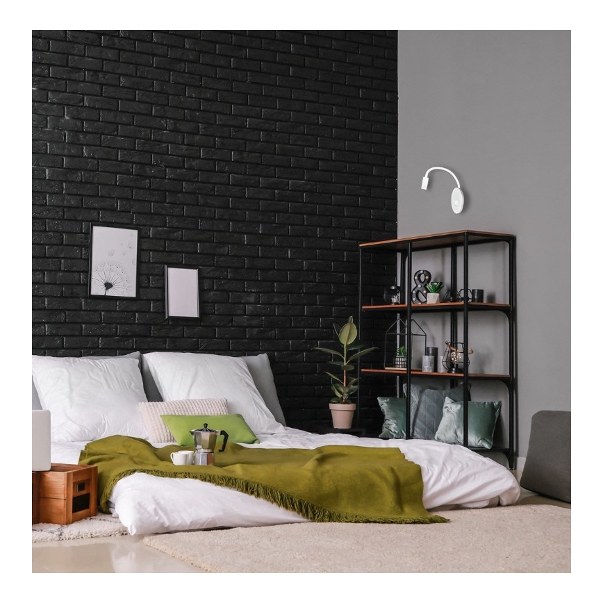 LED Flexibilná nástenná lampička s USB BASE LED/8W+LED/2W/230V biela/strieborná